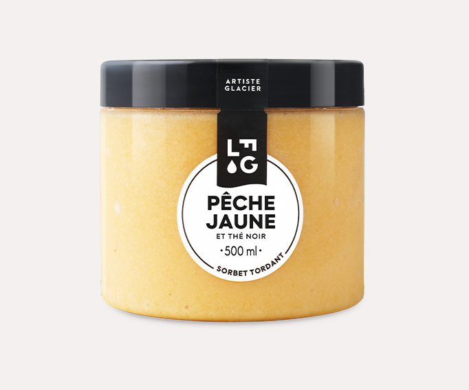Sorbet plein fruit artisanal pêche jaune et thé noir