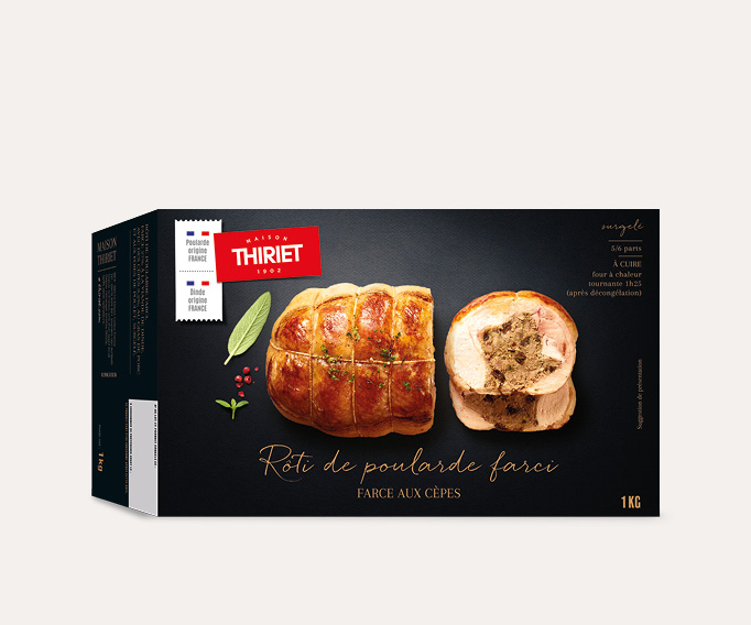 Rôti de poularde farci, farce aux cèpes