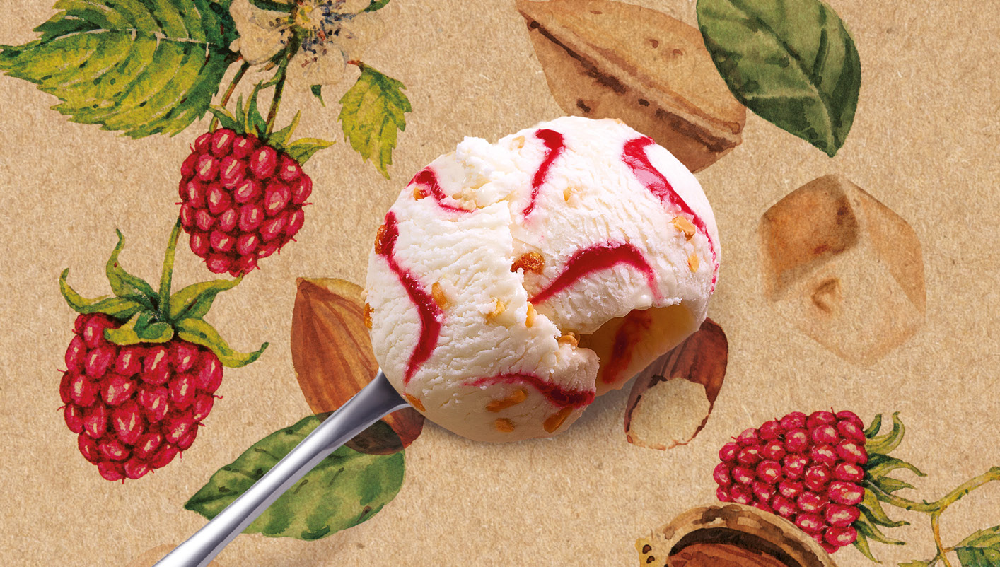 Crème glacée nougat sauce framboise