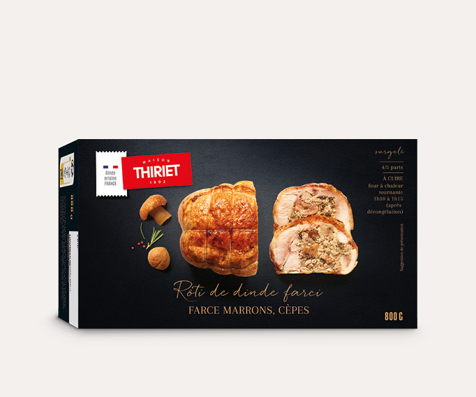 Rôti de dinde farci, farce marrons et cèpes