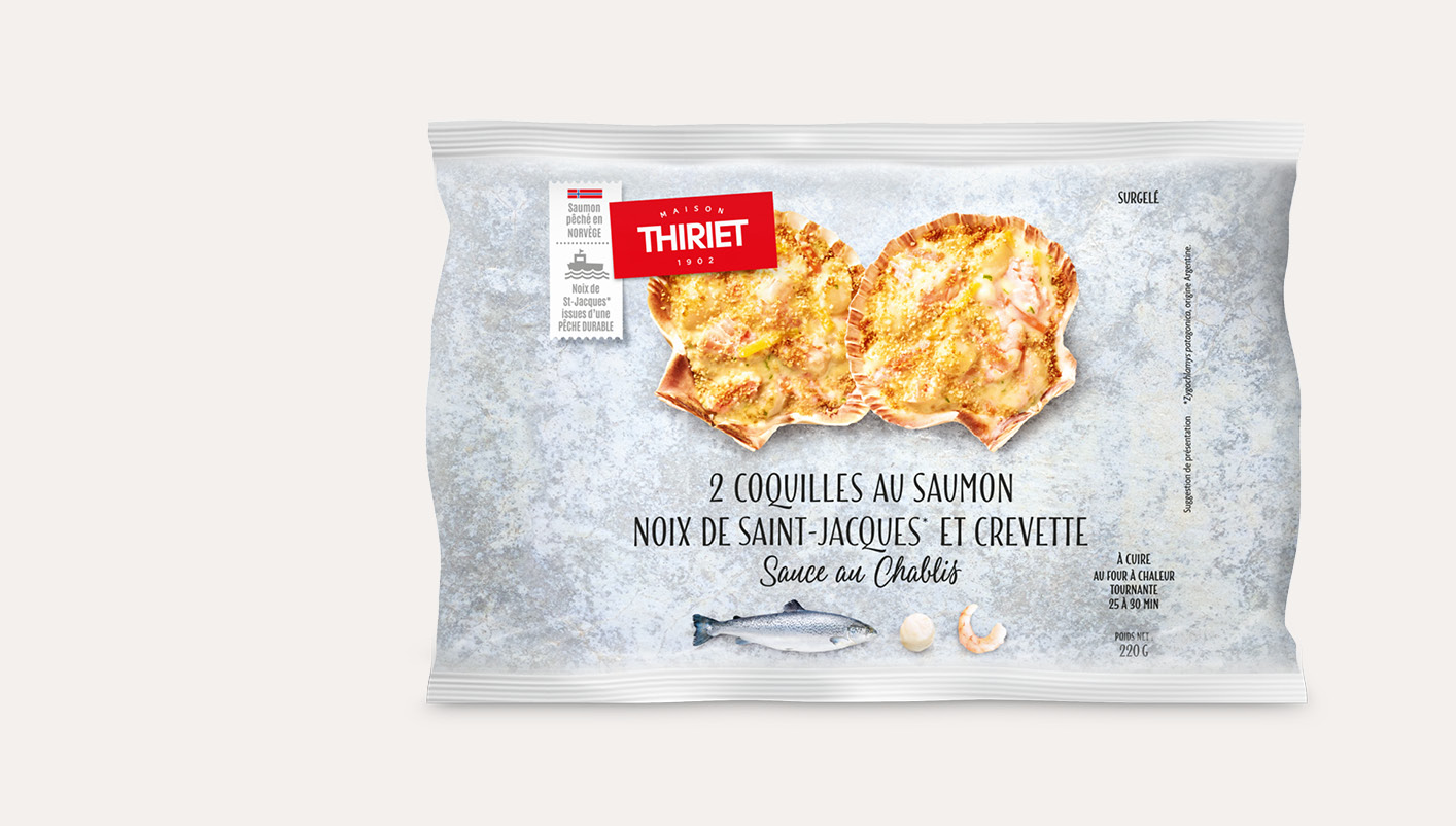 2 coquilles au saumon, noix de Saint-Jacques* et crevette