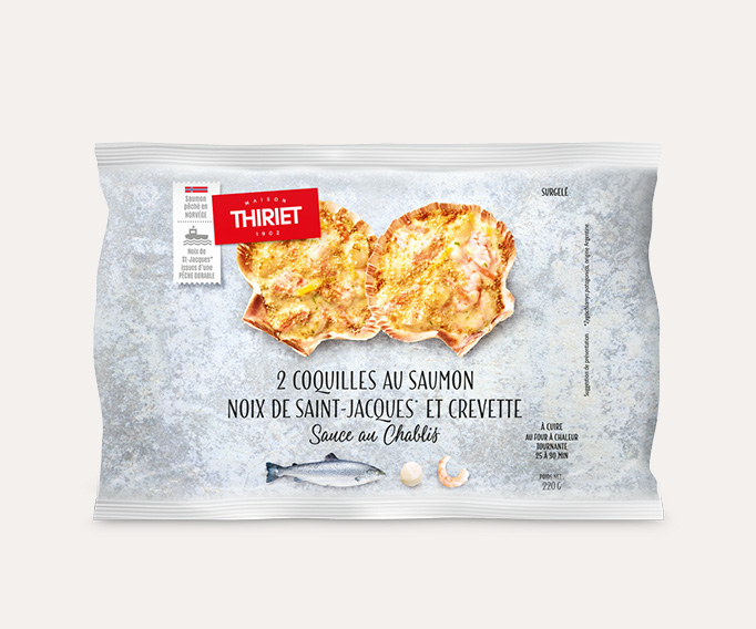 2 coquilles au saumon, noix de Saint-Jacques* et crevette