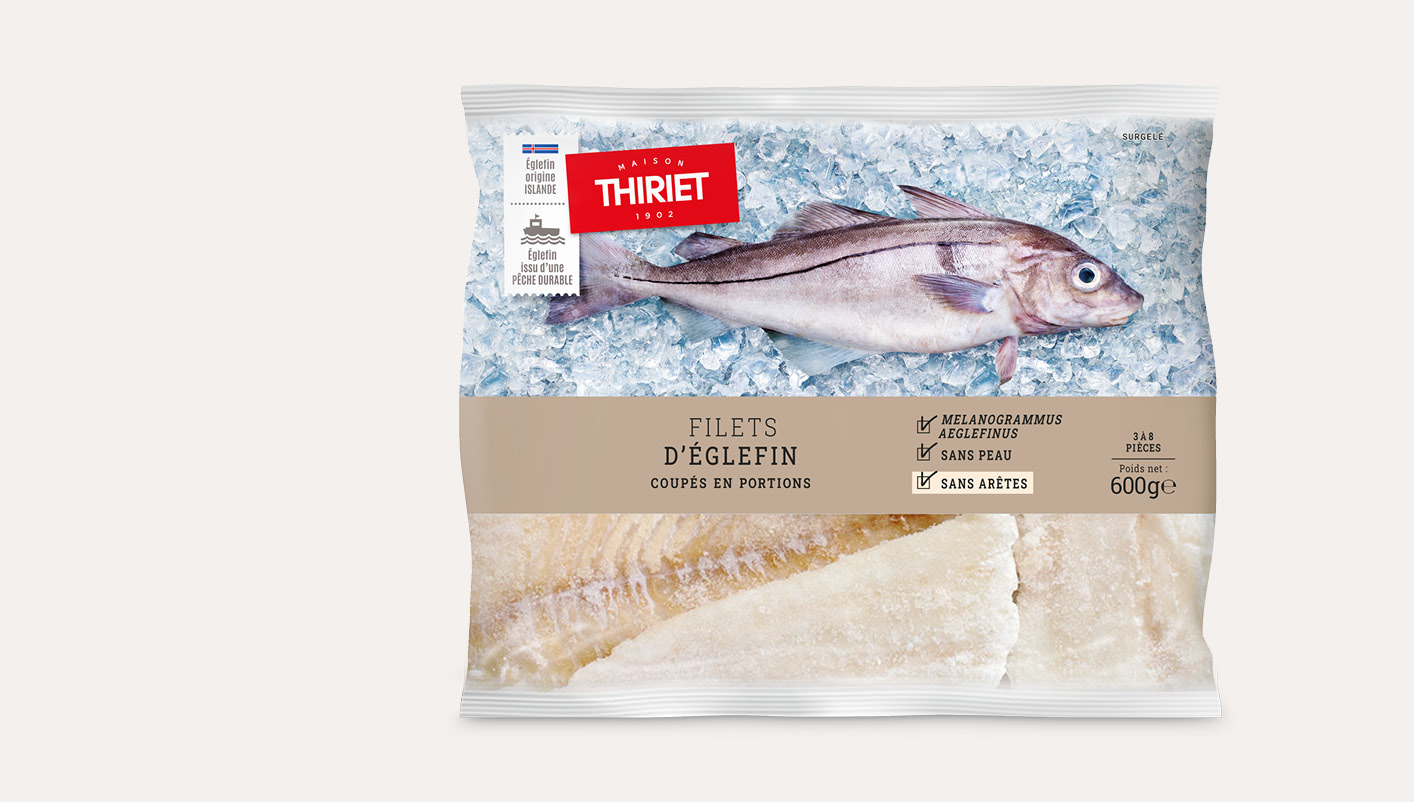 Filets d'églefin coupés en portions