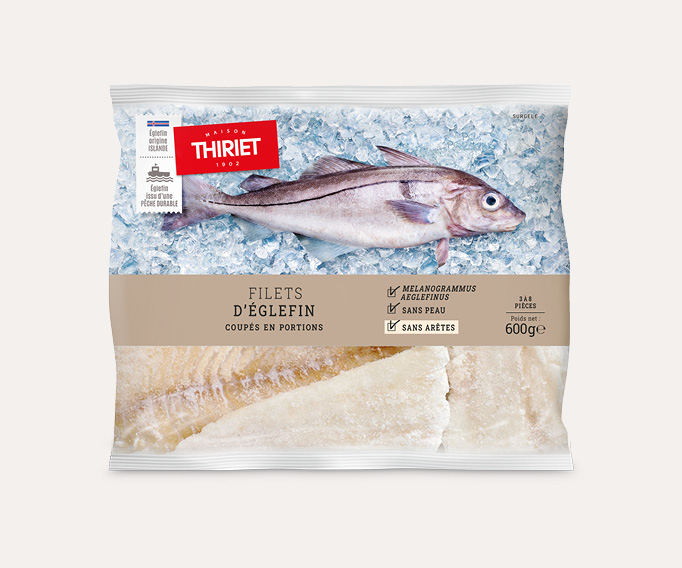 Filets d'églefin coupés en portions