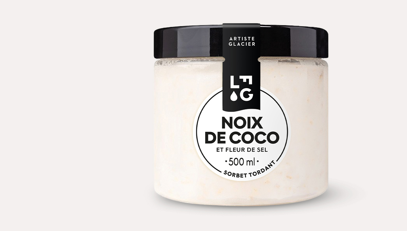 Sorbet plein fruit artisanal noix de coco et fleur de sel