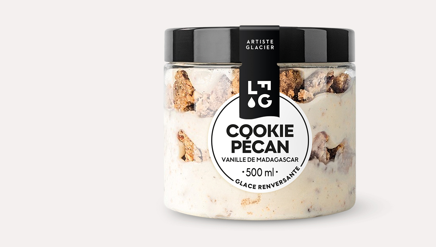 Crème glacée artisanale cookie pécan vanille de Madagascar