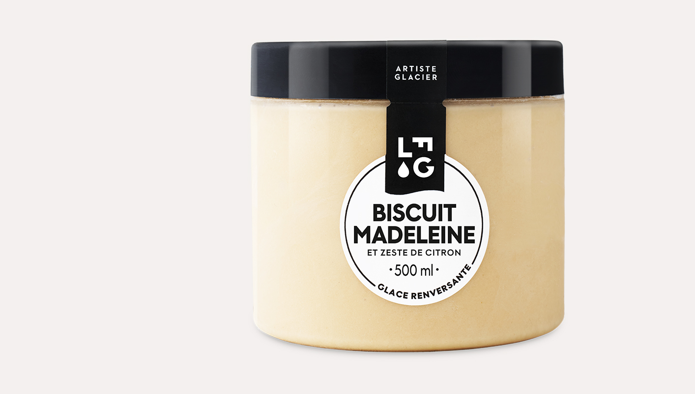 Crème glacée artisanale biscuit madeleine et zeste de citron