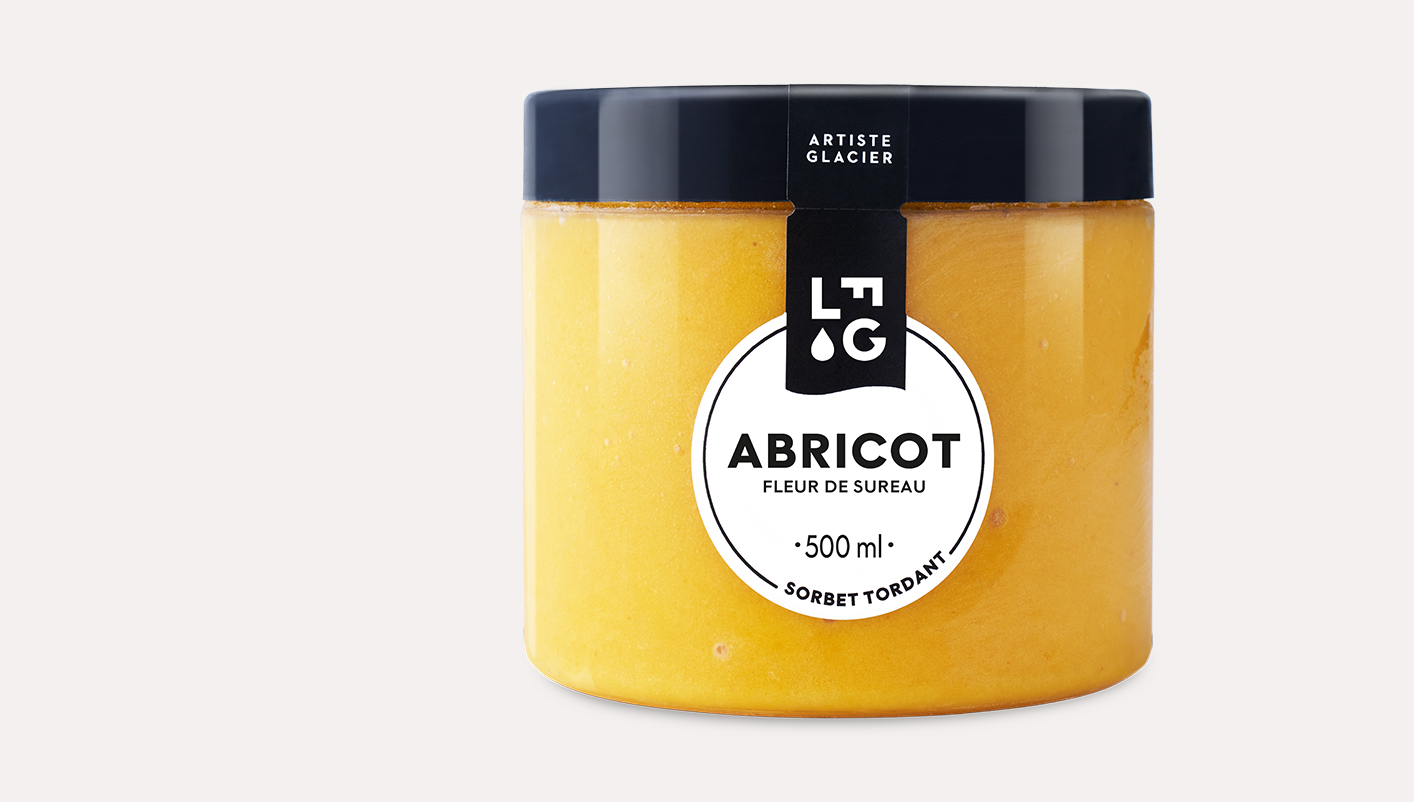 Sorbet plein fruit artisanal abricot fleur de sureau