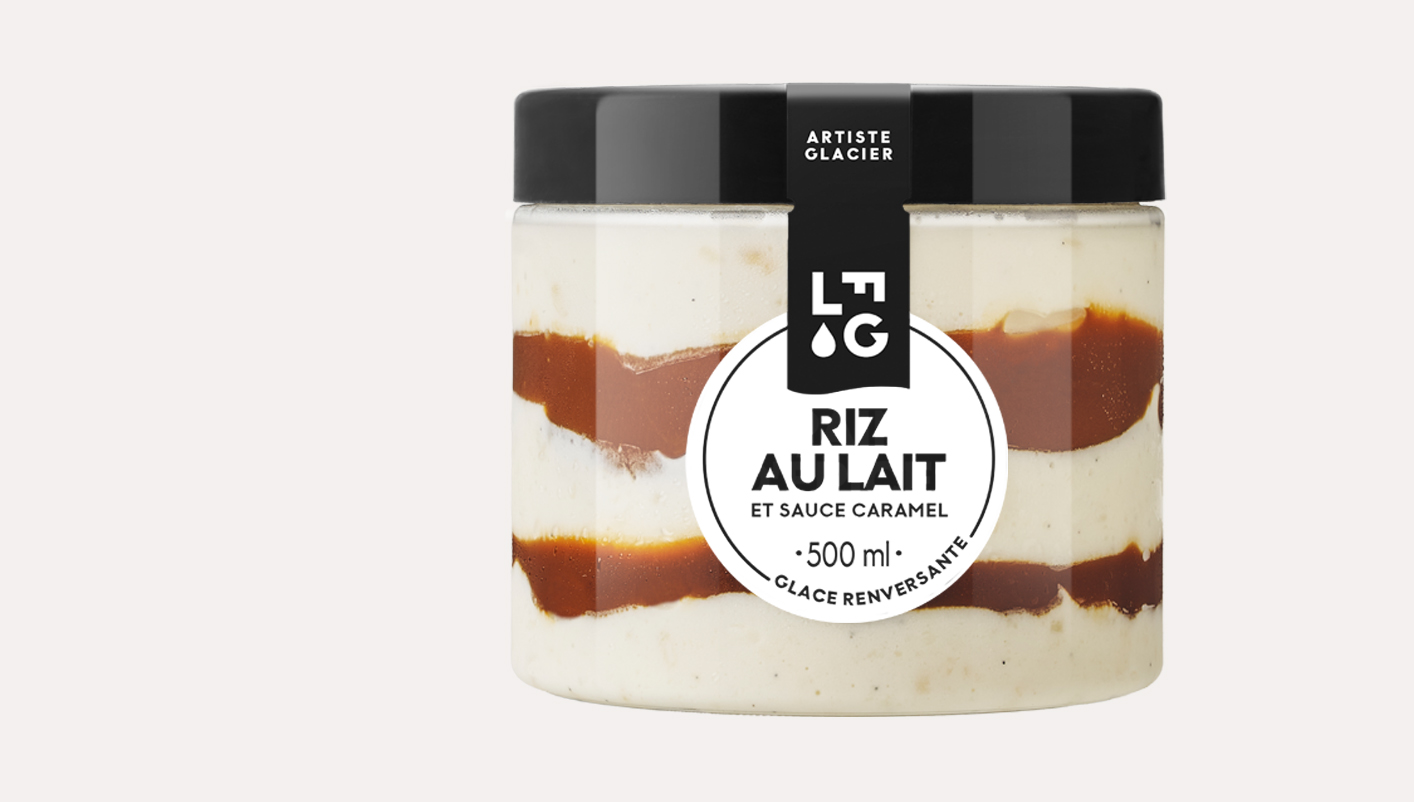 Crème glacée artisanale Riz au lait et sauce caramel