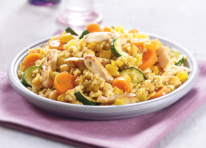 Poulet, semoule et légumes façon tajine surgelé, gamme Plats cuisinés