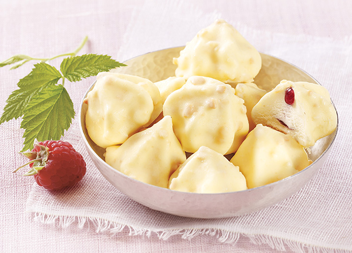 12 Rochers glacés chocolat blanc/framboise