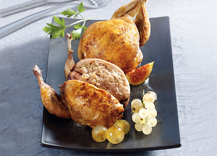 2 Cailles farcies, farce au foie gras canard