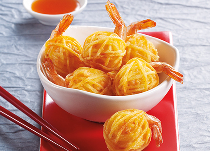 6 Crevettes en fils de pommes de terre