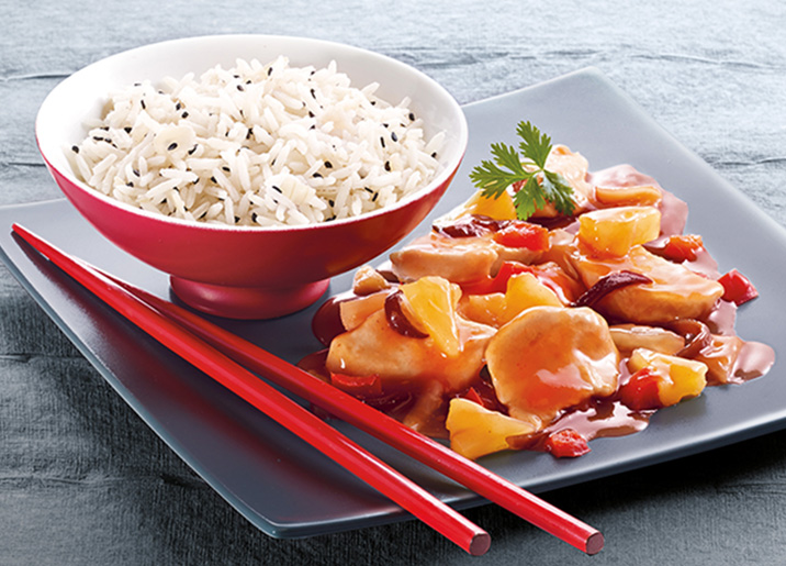 Poulet sauce aigre douce et riz basmati surgelé, gamme Plats - cuisinés ...