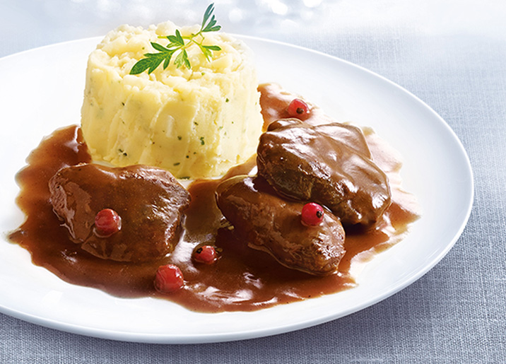 Civet de cerf, écrasé de pommes de terre et céleri surgelé, gamme Plats