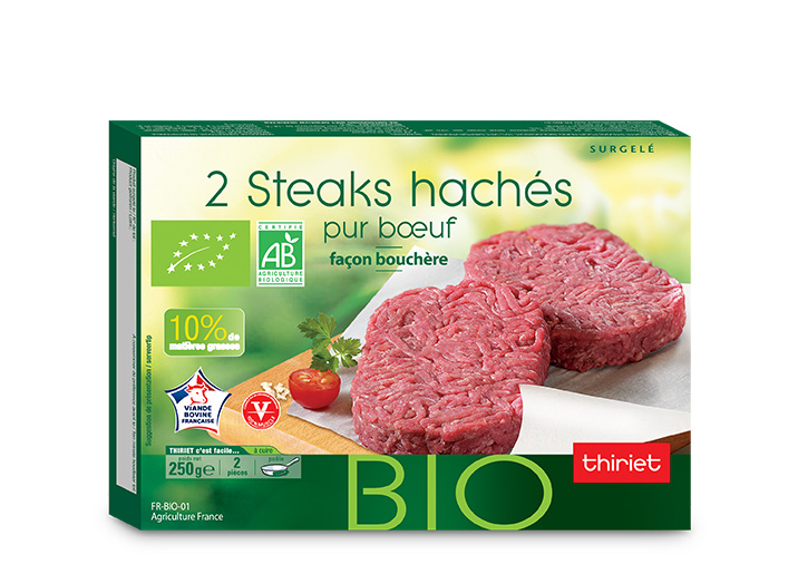 2 Steaks hachés biologiques pur boeuf 10% M.G.
