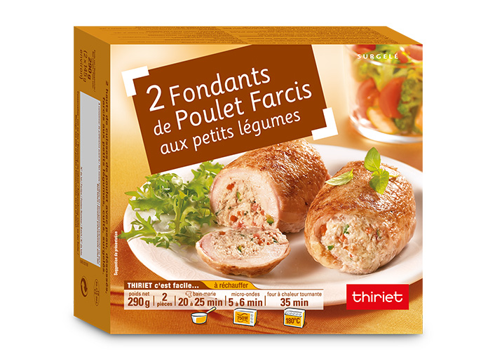 2 Fondants de poulet farcis, farce petits légumes