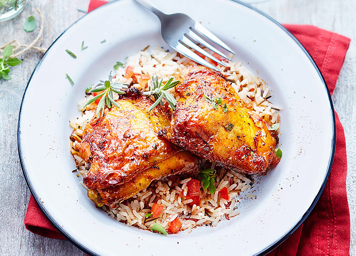 Hauts de cuisse de poulet marinés basilic romarin