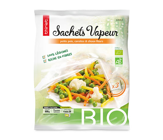 3 Sachets vapeur pois, carottes, choux-fleurs bio