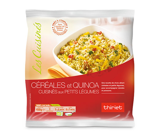 Céréales et quinoa cuisinés aux petits légumes
