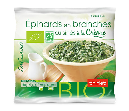 Epinards en branches cuisinés biologiques