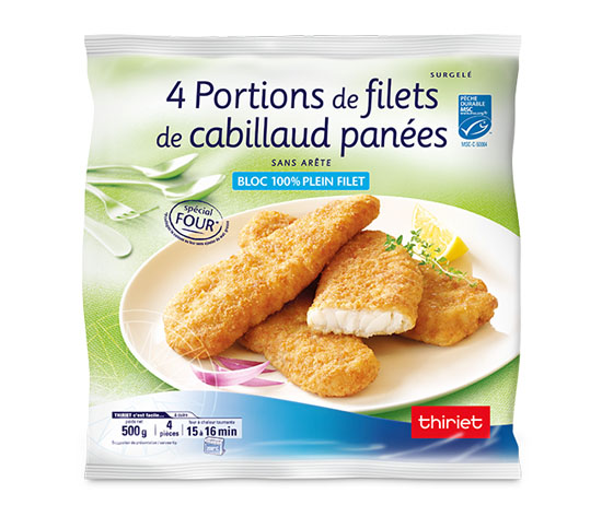 4 Portions de filets de cabillaud panées