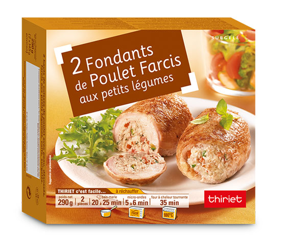 2 Fondants de poulet farcis, farce petits légumes