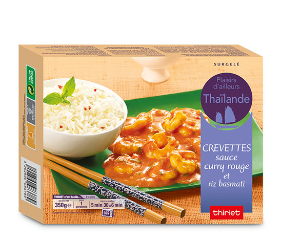 Crevettes sauce curry rouge et riz basmati
