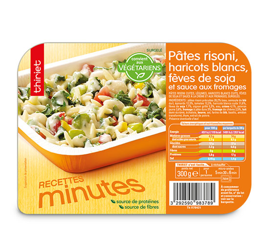 Pâtes risoni, haricots blancs, fèves de soja