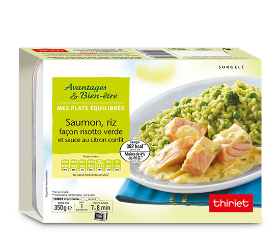 Saumon, riz façon risotto verde et sauce au citron