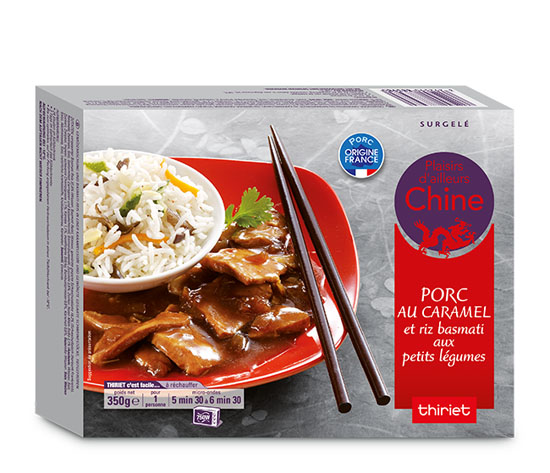 Porc au caramel et riz basmati aux petits légumes