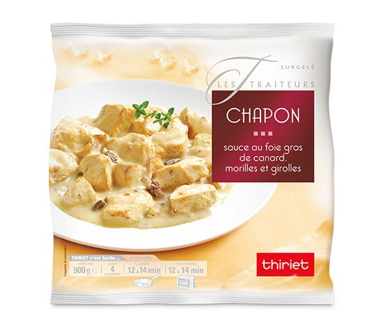 Chapon sauce au foie gras de canard, morilles et girolles