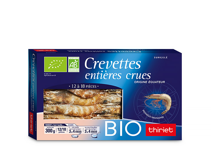 Crevettes entières crues Biologiques