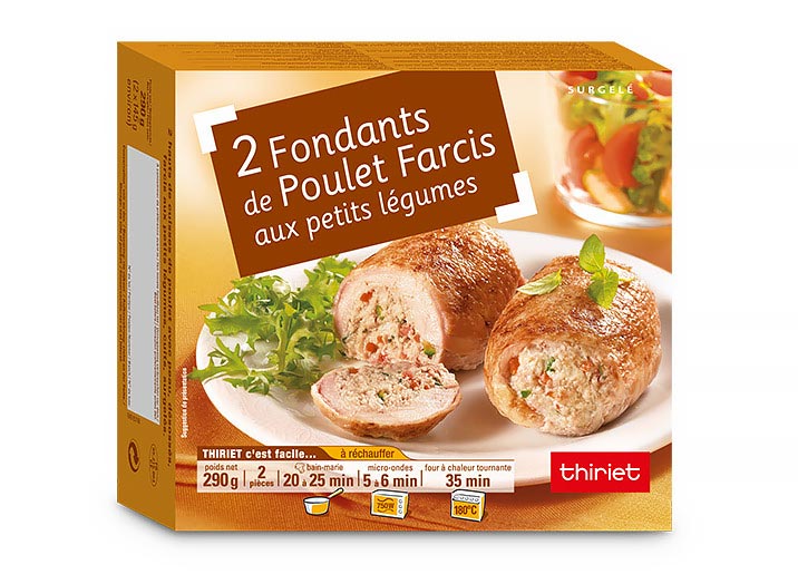 2 Fondants de poulet farcis, farce petits légumes