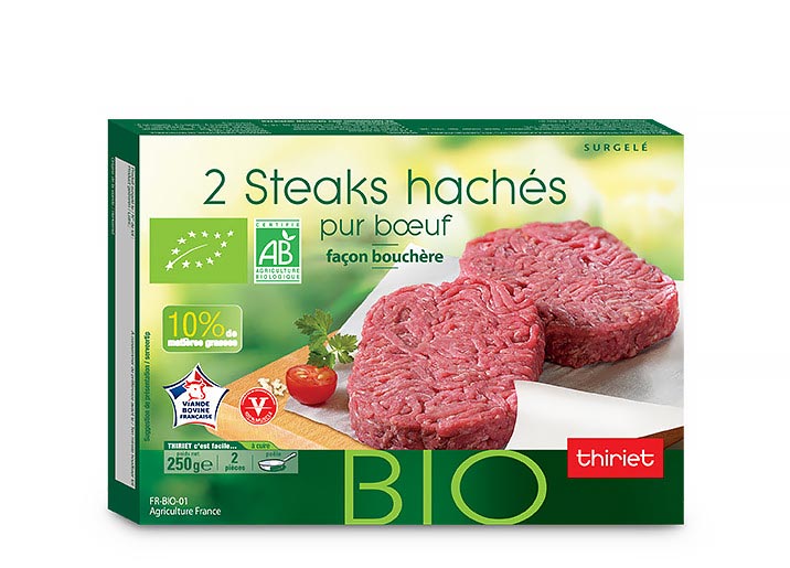 2 Steaks hachés biologiques pur boeuf 10% M.G.