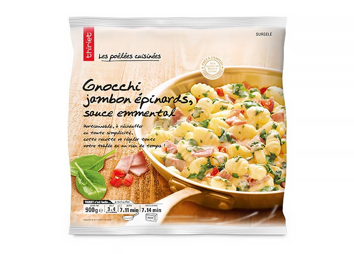 Gnocchi jambon, épinards, sauce emmental