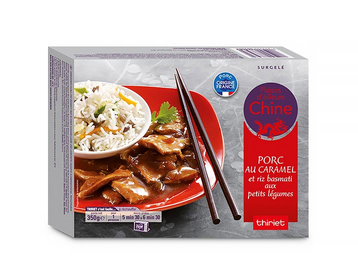 Porc au caramel et riz basmati aux petits légumes