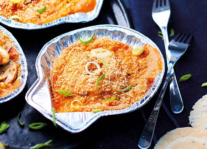 6 Coquilles au colin d'Alaska, sauce corail