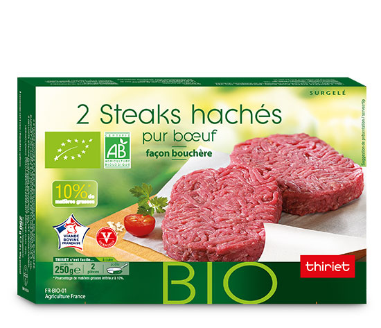 2 Steaks hachés biologiques pur boeuf 10% M.G.