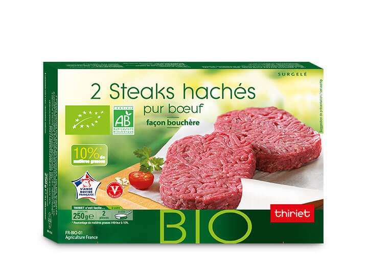 2 Steaks hachés biologiques pur boeuf 10% M.G.