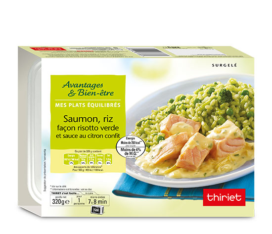 Saumon, riz façon risotto verde et sauce au citron