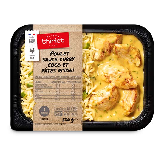 Poulet sauce curry coco et pâtes risoni