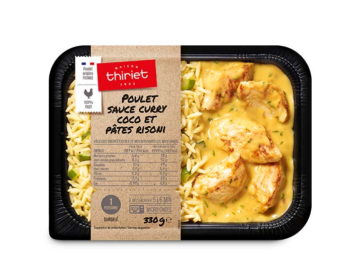 Poulet sauce curry coco et pâtes risoni