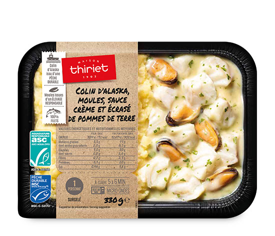 Colin d'Alaska, moules sauce crème et p. de terre