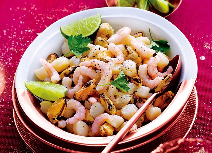 Mélange De Moules Noix De St Jacques Et Crevettes