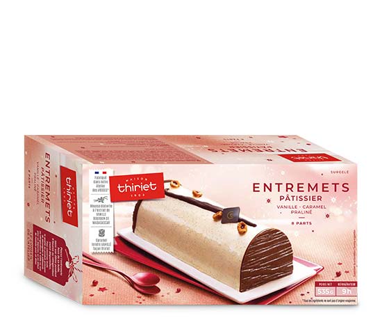 Bûche pâtissière vanille - caramel - praliné