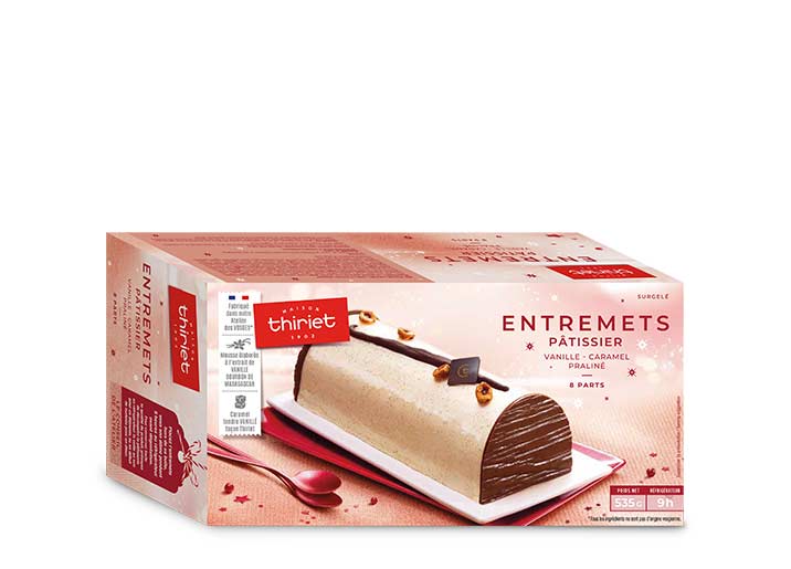 Bûche pâtissière vanille - caramel - praliné