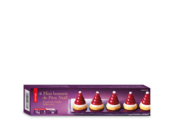 6 Mini bonnets de Père Noël framboise vanille coco