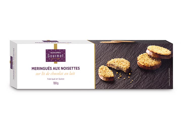 Meringués aux noisettes lit de chocolat au lait