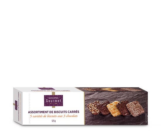 Assortiment de biscuits carrés aux 3 chocolats